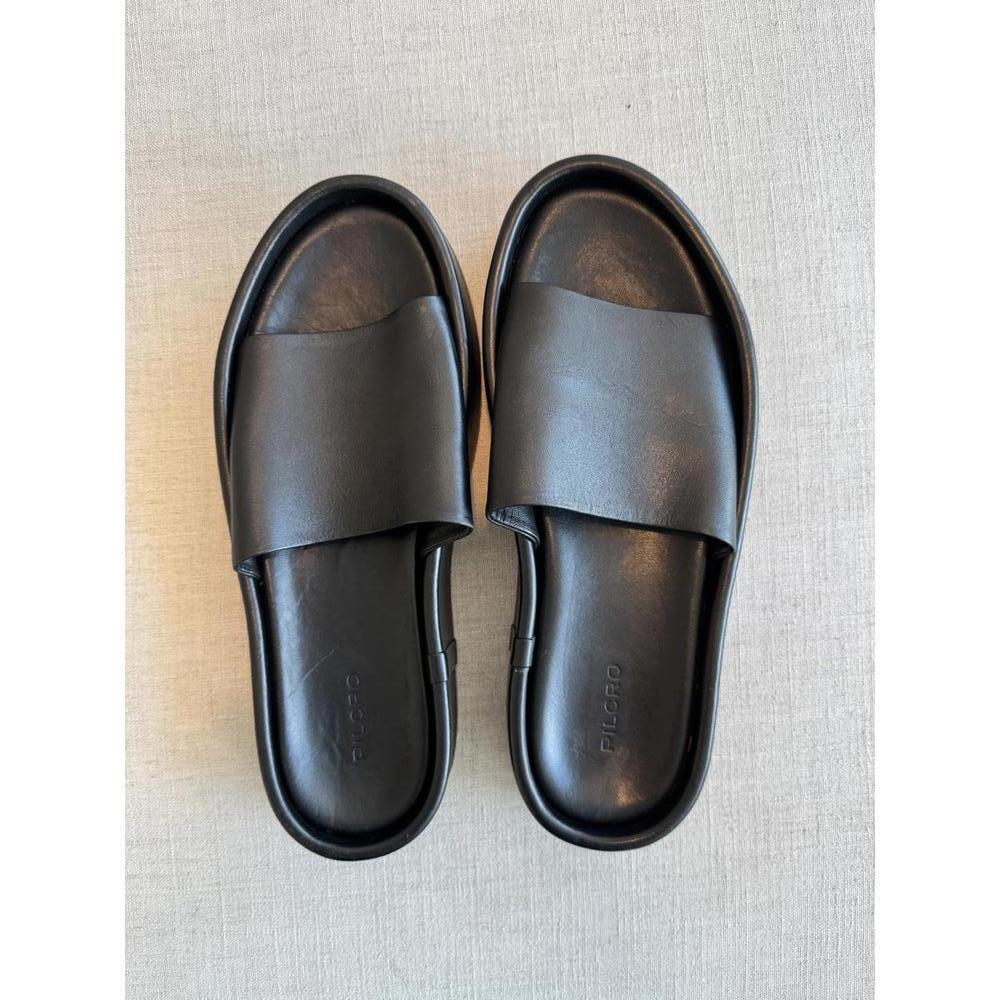 Pilcro Platform Slide Sandals Black Leather Anthropologie Size 40